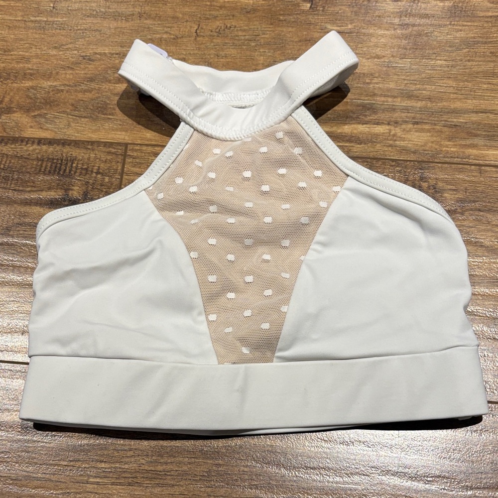 Balera White and Tan Mesh crop dance Top